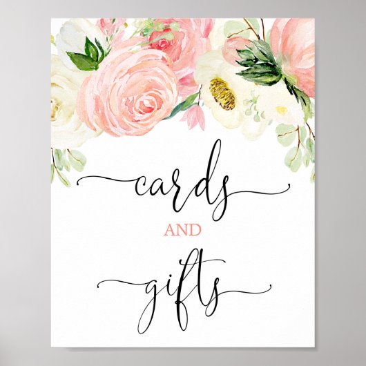 Kaarten en geschenken tekenen roze goudelegante fl poster (Voorkant)