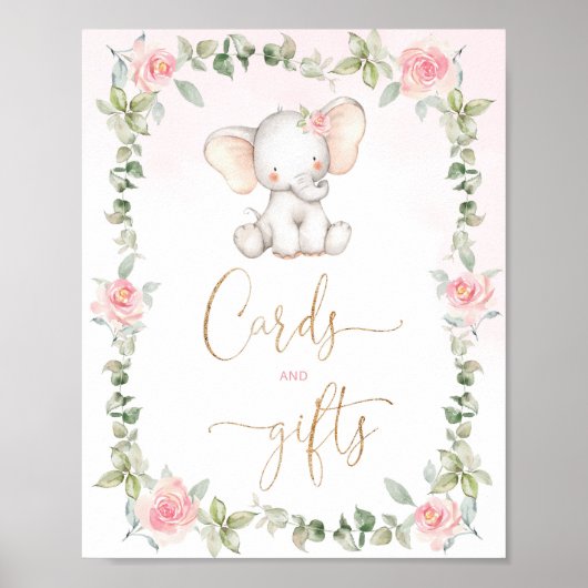 Kaarten en geschenken voor de olifant van Florale  Poster (Voorkant)