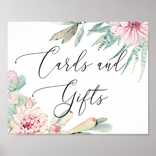 Kaarten en geschenken. Waterverf florale cactus br Poster (Voorkant)