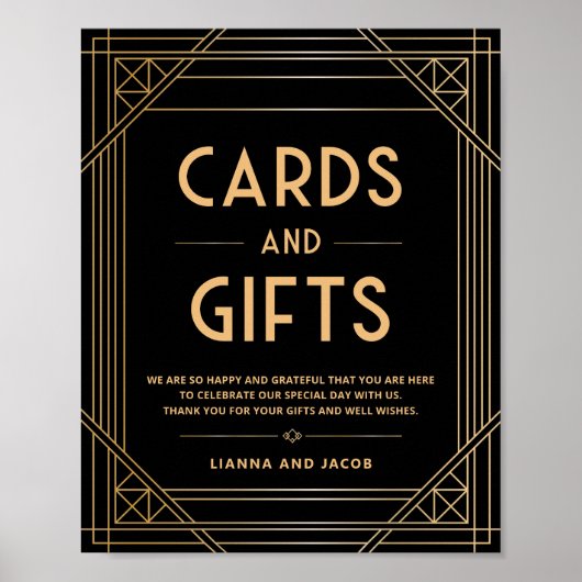 Kaarten en geschenken Zwart Goud Art Deco Trouwbor Poster (Voorkant)