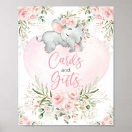 Kaarten en giften Blush Floral Elephant Baby showe Poster
