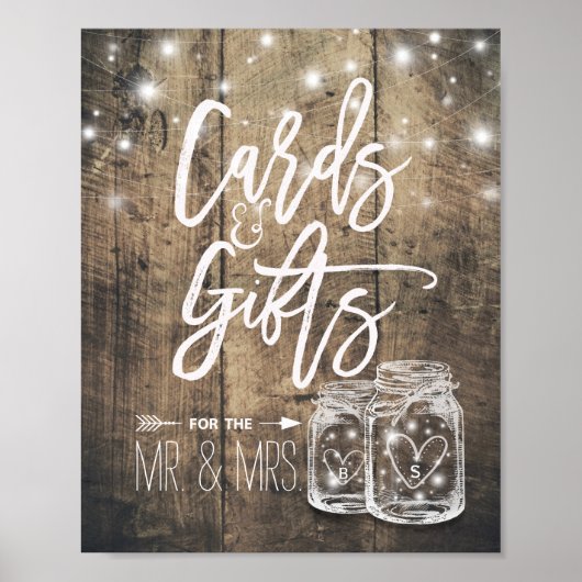 Kaarten en Gifts Rustic Wedding Wood Mason Jar Lig Poster (Voorkant)