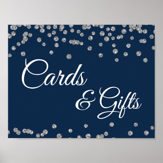 Kaarten en gifts Silver Faux Confetti Navy Poster (Voorkant)
