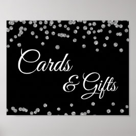 Kaarten en Gifts Silver Faux Glitter Confetti Blac Poster
