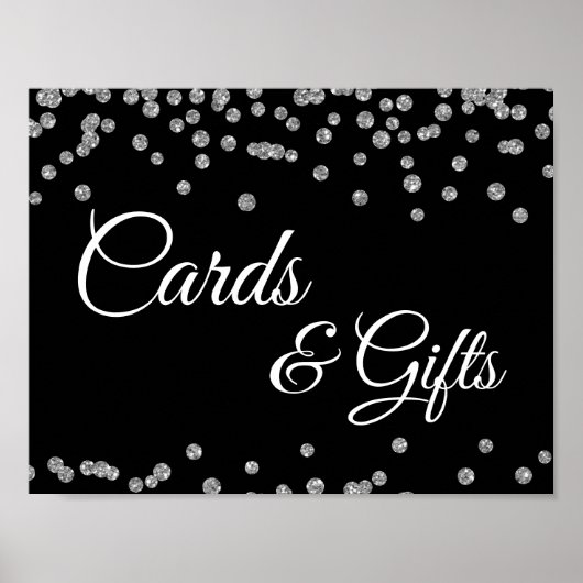 Kaarten en Gifts Silver Faux Glitter Confetti Blac Poster (Voorkant)