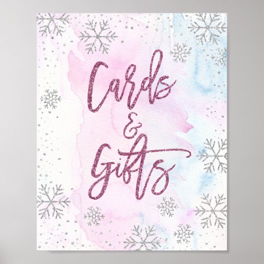 Kaarten en Gifts Snowflake Glitter Magenta Poster (Voorkant)