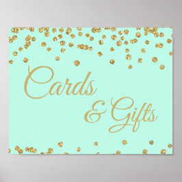 Kaarten en gouden faux Glitter Confetti Mint Poster