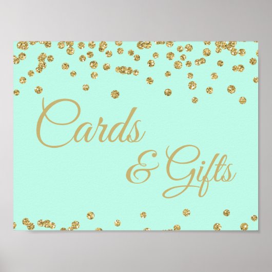Kaarten en gouden faux Glitter Confetti Mint Poster (Voorkant)