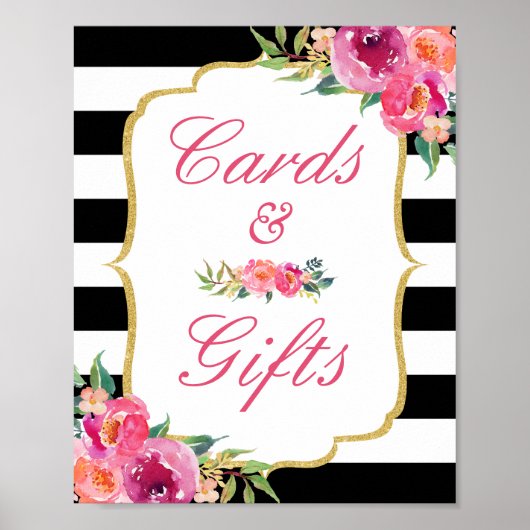 Kaarten en handtekeningen Fuchsia Floral Black Str Poster (Voorkant)