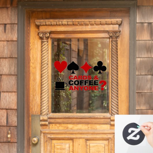 Kaarten en koffie raamsticker (Huis Deur)