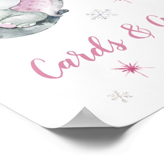 Kaarten en roze olifant Baby shower Poster (Hoek)