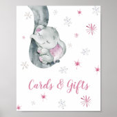 Kaarten en roze olifant Baby shower Poster (Voorkant)