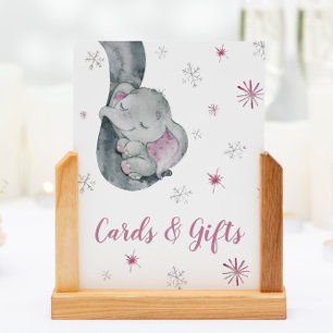 Kaarten en roze olifant Baby shower Poster