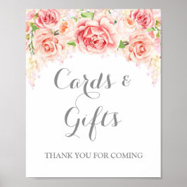 Kaarten en roze Waterverf bloemen voor cadeautjes Poster