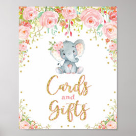 Kaarten en stiften Floral Elephant Baby shower Poster