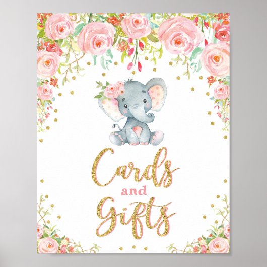 Kaarten en stiften Floral Elephant Baby shower Poster (Voorkant)