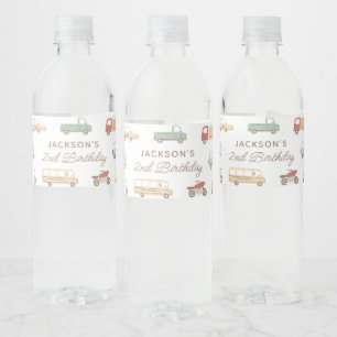 Kaarten en vrachtwagens Boy Birthday Party Waterfles Etiket