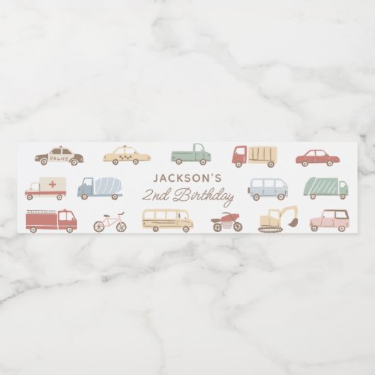 Kaarten en vrachtwagens Boy Birthday Party Waterfles Etiket (Enkel label)