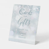 Kaarten en wintersneeuwvlokken reclamebord met voetstuk (Voorkant)