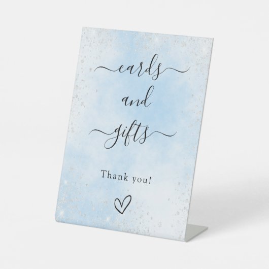 Kaarten geschenken blauw zilver bruiloft reclamebord met voetstuk (Voorkant)