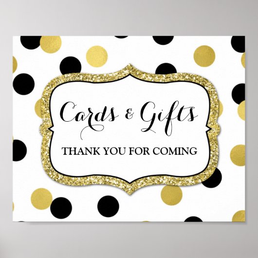 Kaarten Geschenken Bord Wit Zwart Goud Confetti Poster (Voorkant)