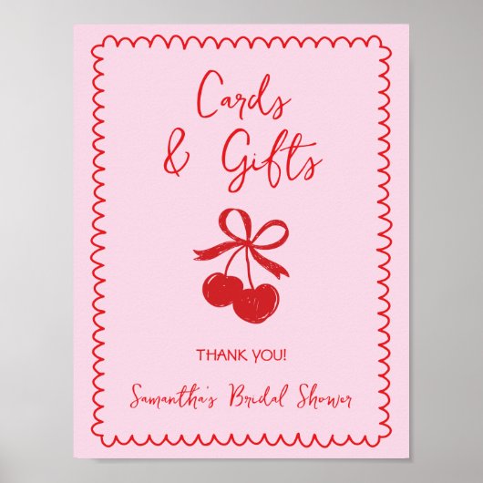 Kaarten & Geschenken Cherry Bow Hand getrokken Vri Poster (Voorkant)