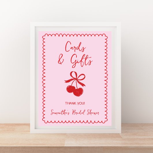 Kaarten & Geschenken Cherry Bow Hand getrokken Vri Poster