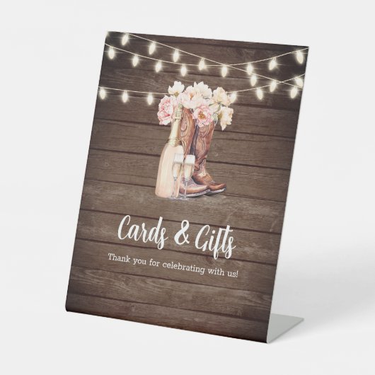 KAARTEN & GESCHENKEN Cowgirl Laarzen Vrijgezellenf Reclamebord Met Voetstuk (Voorkant)
