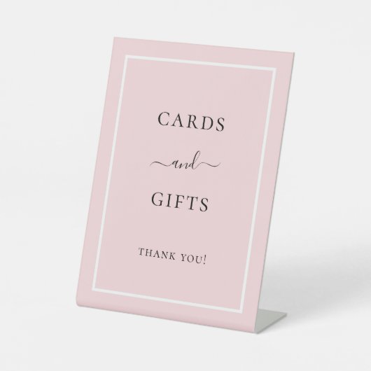 Kaarten geschenken gouden partij roze reclamebord met voetstuk (Voorkant)