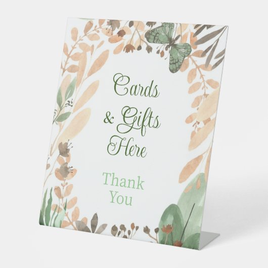 Kaarten & geschenken hier teken bruiloft reclamebord met voetstuk (Voorkant)