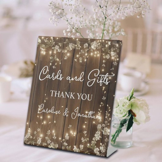 Kaarten & Geschenken Houten Teken String Lichten W Reclamebord Met Voetstuk