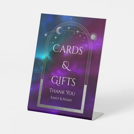 Kaarten & Geschenken Kosmische Paarse Blauwgroen Z Reclamebord Met Voetstuk (Voorkant)