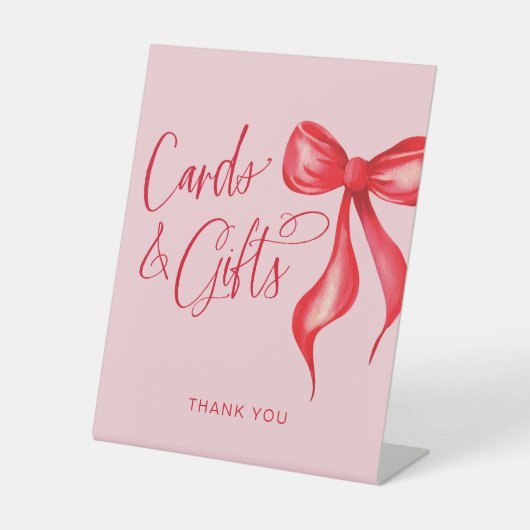 Kaarten & geschenken Roze Rode strik Reclamebord Met Voetstuk (Voorkant)