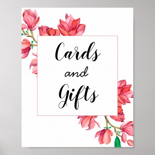 Kaarten Geschenken Roze Witte Bloemen bruiloft Pos Poster (Voorkant)