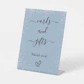 Kaarten geschenken stoffig blauw zilver bruiloft reclamebord met voetstuk (Voorkant)