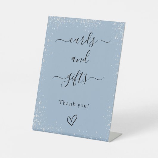 Kaarten geschenken stoffig blauw zilver bruiloft reclamebord met voetstuk (Voorkant)