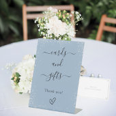 Kaarten geschenken stoffig blauw zilver bruiloft reclamebord met voetstuk