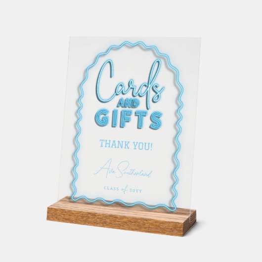 Kaarten & Geschenken Wavy Blue Neon Afstudeerfeest Acryl Bord (Hoek)