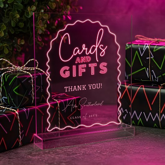 Kaarten & Geschenken Wavy Roze Neon Afstudeerfeest Acryl Bord