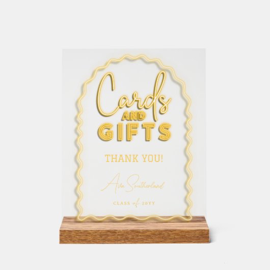 Kaarten & Geschenken Wavy Yellow Neon Afstudeerfee Acryl Bord (Voorkant)