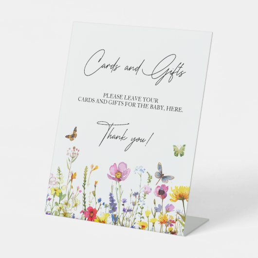 Kaarten & Geschenken Wildflowers Vlinders Baby sho Reclamebord Met Voetstuk (Voorkant)
