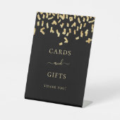 Kaarten geschenken zwart goud confetti reclamebord met voetstuk (Voorkant)