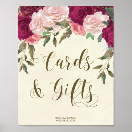 Kaarten Gifts bruiloft bord ivoor roze bloemen Poster