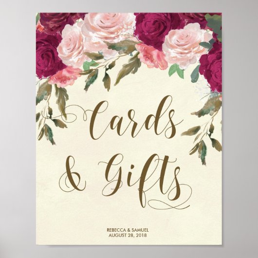 Kaarten Gifts bruiloft bord ivoor roze bloemen Poster (Voorkant)