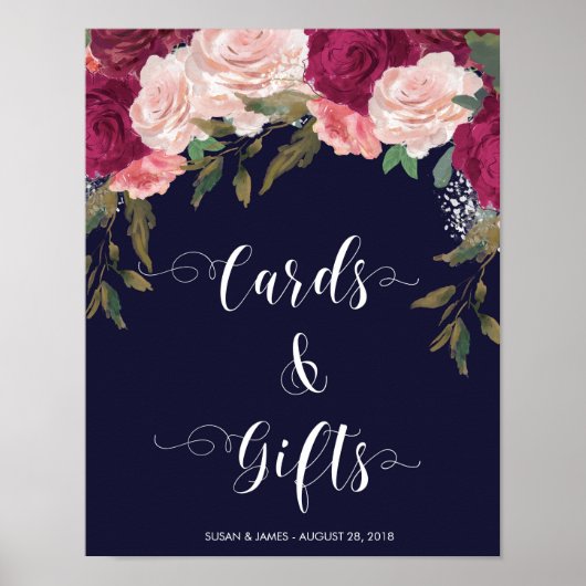 Kaarten Gifts bruiloft bord marjochroze floralen Poster (Voorkant)