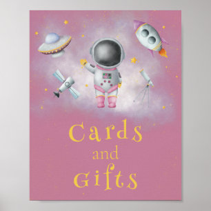 Kaarten & Gifts Space girl Astronaut roze raketste Poster