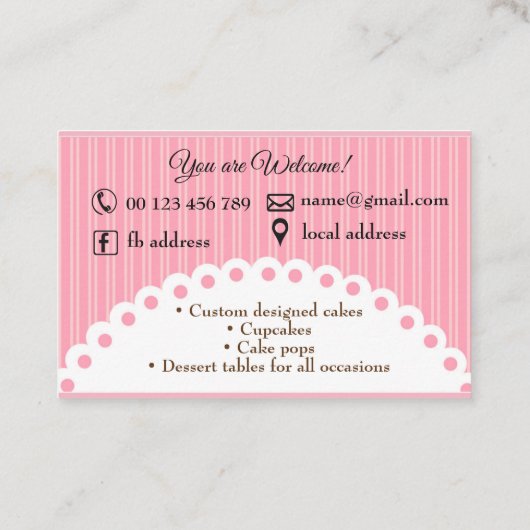 Kaarten. handgemaakte koeken, 3 D-koeken Visitekaartje (Achterkant)