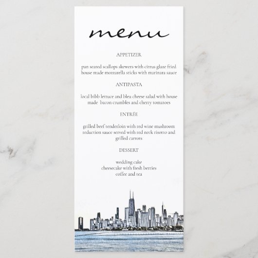 Kaarten in het Chicago Skyline Menu (Voorkant)