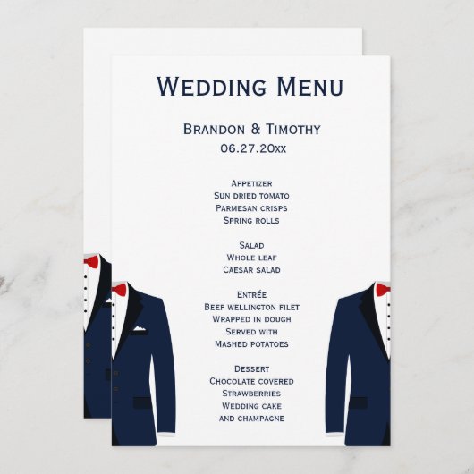 Kaarten in het menu Blauw en wit homohuwelijk (Voorkant / Achterkant)