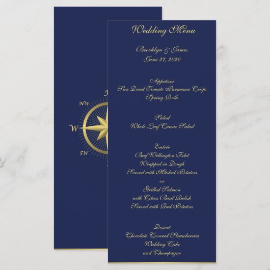 Kaarten in het menu Blue Nautical Wedding (Voorkant / Achterkant)